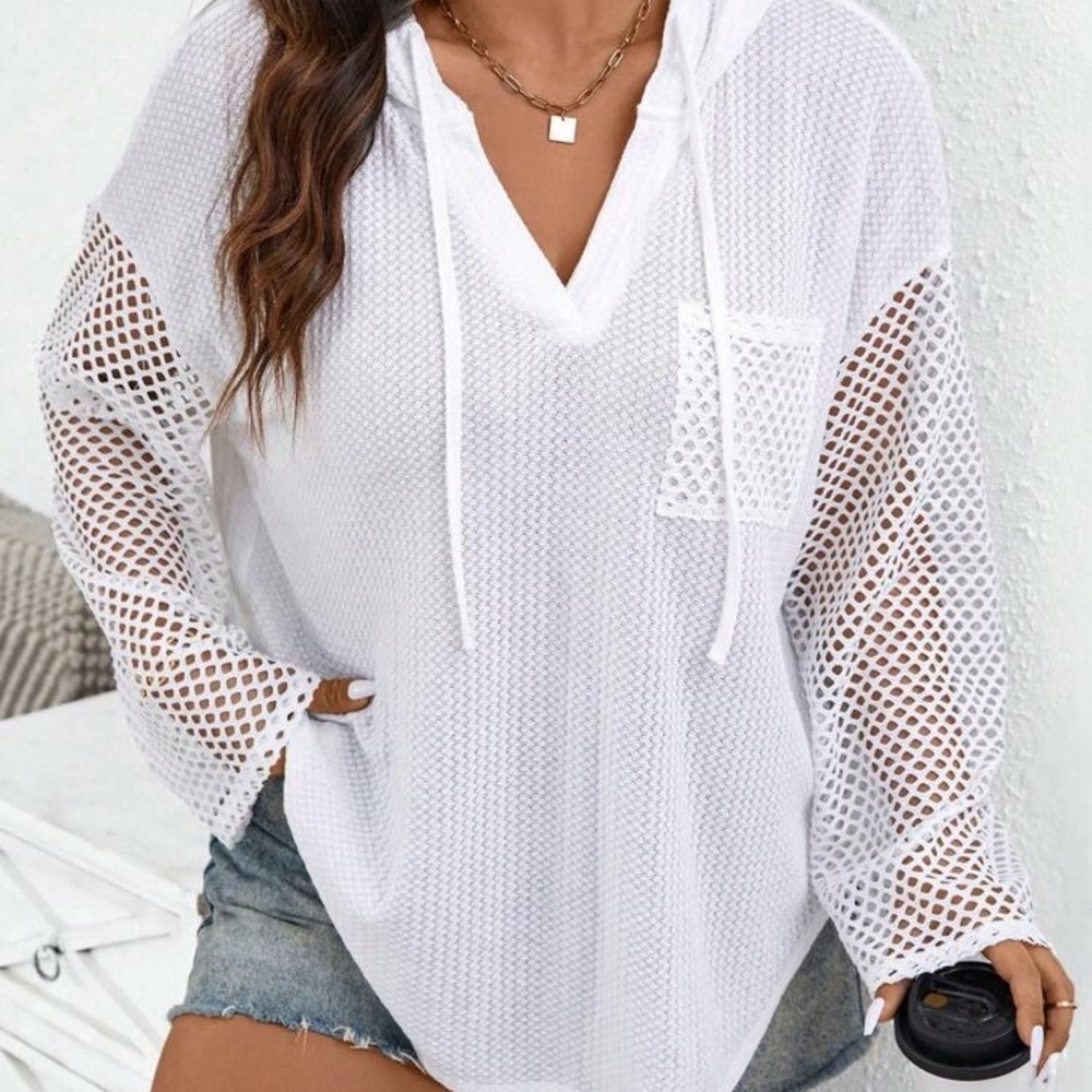 SHEIN White Mesh Pullover Hoodie